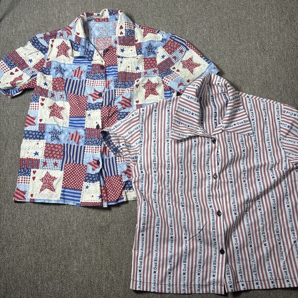 Vtg Handmade Youth Button Up Shirts Patriotic 70s/80s Patchwork Unsized 17x20